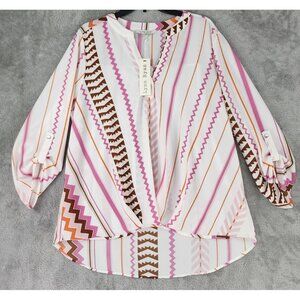 Lynn Ryan Shirt Womens 1X Multicolor Southwestern Roll Tab Sleeve Tunic Blouse